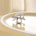 Silver bow ear cuff with millennium rose cut zircon and geometric hexagonal elements - Right Ear / Silver (Empty Mount)
