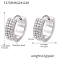 Silver stainless steel huggie earrings with four rows of sparkling white zircons - Silver White Zircon Earrings