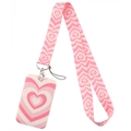 Pink heart pattern polyester card holder with matching neck lanyard strap for ID cards - Pink Heart Pattern