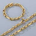 Conjunto de pulsera y collar de cadena O dorada con cierre de barra T texturizado - Pulsera 20CM / Dorado