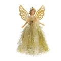 Detail of a Christmas tree topper angel featuring golden wings and sequined lace dress - Standing Angel / Gold