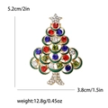 Golden Christmas tree brooch with colorful rhinestones and green enamel 5.2cm height - Christmas Tree 6-1650 (Rainbow Rhinestone Green Leaf)