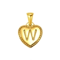 Golden titanium steel heart pendant with letter W engraving and dotted edge detail - Heart Initial W Pendant (SP151G-W)