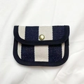 Mini canvas coin purse with blue and white stripes and a gold metal snap button - Navy & White Striped