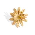 Adjustable golden stainless steel ring featuring a multi-layered camellia flower design - 3D Multi-layer Solid Petal Flower Style (YYR025257) / Adjustable Open