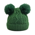 Bonnet en tricot d'hiver à double pompon vert foncé avec motif torsadé épais chaud - Vert - Bonnet En Tricot Pour Enfants À Double Boule