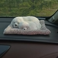 Realistic sleeping white fox plush toy on grey mat placed on a car dashboard - Labrador Parent-Child Lying Set