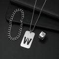 Edelstahl-Set in Silber mit Gliederkette, W-Anhänger und passendem Ring für Herren - Set W