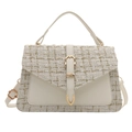 Elegante borsa a tracolla in tweed da donna bianco crema con trama dorata e fibbia in metallo - Bianco