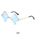Fashionable rimless mushroom shaped sunglasses with blue lenses and gold metal frame C7 - Light Blue