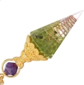 Orgonit-Pendelanhänger mit grünen Peridoten, Kupferspule und Amethystperle - Grüner Aventurin