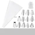 14-piece stainless steel piping set with 12 nozzles, 12-inch pastry bag and coupler - 12-Piece Set (OPP Bag) / White
