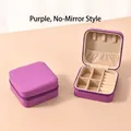 Mini dark purple square jewelry travel case in cross-grain faux leather with zip - Deep Purple (No Mirror)