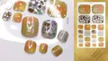 Waterproof toe nail stickers with amber orange gradient, silver foil, and mosaic details - QYJ21-038 (Yellow/Orange/Purple/Silver Glitter)