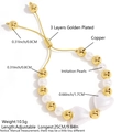 Adjustable golden bead bracelet featuring white baroque pearls and heart charms - 0.8cm Imitation Pearl Heart Charm Style (NV12-1)