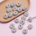 Detail of 20mm grey faux rabbit fur pompoms with gold eyelet for DIY bead pens - Light Gray