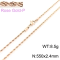 Rose gold stainless steel rope chain necklace with lobster clasp, 550mm x 2.4mm size - 550x2.4mm (KN228820-Z)
