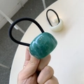 Green resin jade texture hair tie with high elasticity black band for high ponytail - Light Green Marble Texture