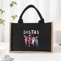 Black cotton canvas tote bag with Sistas print and African women illustration - Black Pattern 7 SISTAS