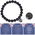 Black lava stone heart projection bracelet with three greeting cards gift set for family - Lava Stone