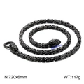Men's black stainless steel Byzantine chain necklace with skull head clasps - Black Color (KN113571-Z)