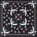 Cotton bandana with white and red pirate skull patterns on a black background - Pirate Sword Skull (N-07)