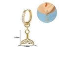 Golden fish tail pendant earrings with sparkling zircon inlay and 13.2mm dimensions - Fish Tail