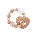 Handmade baby teether bracelet with heart wood pendant and white bow bead in beige - Skin Color Teether