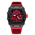 Orologio sportivo da uomo a botte con quadrante samurai rosso, luminoso e impermeabile - Quadrante Rosso Cinturino Rosso