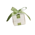 Elegant white wedding favor gift box with a green ribbon bow and gold lettering - English Ribbon (Green Default) / 6.5*6.5*6.5cm