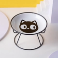 Erhöhter Katzenapfel aus Keramik mit Metallständer und süßem Katzenmuster-Design - Einzelnes Großäugige Katze Schüssel Mit Ständer / Schwarz