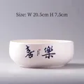 White ceramic hydroponic planter with blue Joy calligraphy, size 20.5cm by 7.5cm - SJH Hydroponic Pot-Xi Le Style-Large