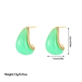 Detail view of mint green resin drop earrings with 18K gold plated trim and measurements - Green