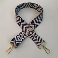 Adjustable black and white geometric bag strap with premium gold metal buckles - Gold Buckle / Style #28