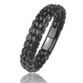 Bracciale punk in pelle nera a doppio strato con catena in acciaio e chiusura magnetica - 20.5CM / Nero