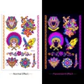 Luminous temporary tattoo with eagle and skull designs showing day and night glow effects - Fluorescent DWYG-015