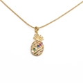 Vintage gold plated pineapple pendant necklace with colorful cubic zirconia crystals - Multi-color Zirconia Style (0147金色)
