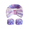 Plush purple pink gradient bow headband and wristband set for face washing - Gradient Color 4 (Set)