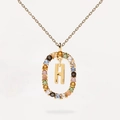 Collana in argento 925 placcata oro 18K con ciondolo lettera H e gemme colorate - Collana con lettera H in pietre preziose multicolori / Argento 925 / 50cm (40+5+5cm)