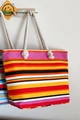 Canvas tote bag with pink and orange stripes and off-white cotton rope handles - Pink Yellow Macaron Stripes