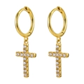 Elegant 925 sterling silver gold-plated hoop earrings with sparkling cross pendants - Pave Zirconia Cross Hoops (2111) - Pair / Gold (#35)