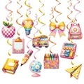 Decorazioni per il rientro a scuola hippie con riccioli colorati, scuolabus e ritagli di carta - Spirali per il rientro a scuola / Set da 12