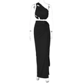 Women's black one-shoulder cropped top and high-waist side slit maxi skirt set - S / Black