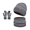 3-piece winter set with thermal knitted hat, neck warmer, and gloves in grey melange - 3-Piece Set - Grey