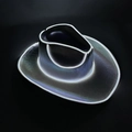 Close-up detail of black woven cowboy hat with LED glowing edge in dark neon light - Adult Wireless-White Hat White Light