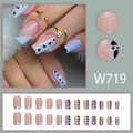 Blue and pink press-on nails with heart patterns and silver glitter in medium length - 24Pcs (With Glue) / Blue Heart Glitter Style (W719)