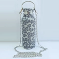 Portable stainless steel leopard print rhinestone coffee cup with long metal chain - Leopard Blue / 350ml (12oz) With Aluminum Chain