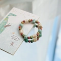 Jingdezhen ceramic beaded bracelet with green and red multi-shape beads for women - Mung Bean Style (938F绿豆)