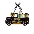 Festive black truck Happy New Year hanging ornament with gold glitter and champagne details - Car Style