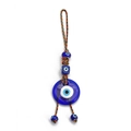 Ciondolo malocchio turco in vetro blu con corda intrecciata per auto e portachiavi - Combo Perla Quadrata e Disco Grande (BE254BU06)